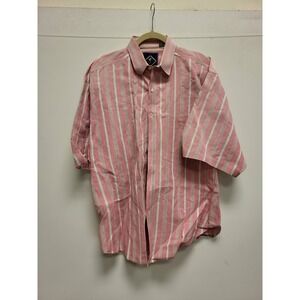 Santana Mens S/S Button Up Shirt Size Small Pink Stripe Cotton Casual Top